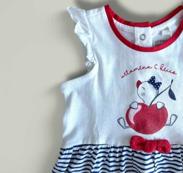 Бебешка рокля CHICCO Cherry в бяло и тъмно синьо - снимка 2 - Рокли и поли - Yomi.Kids