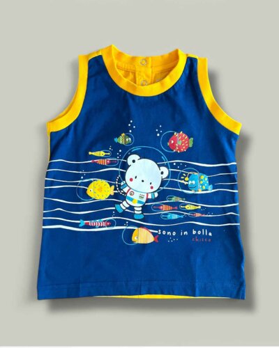 Потник CHICCO Bear в тъмно синьо и жълто - снимка 1 - Тениски и потници за момче - Yomi.Kids