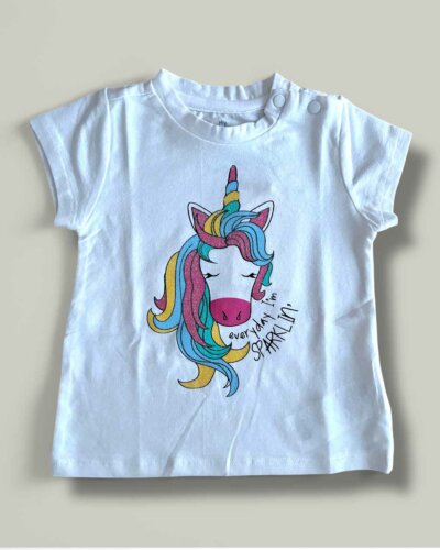 Тениска CHICCO Unicorn в бяло - снимка 1 - Тениски и потници за момиче - Yomi.Kids