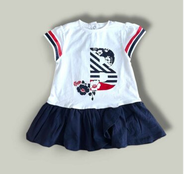 Рокля CHICCO B в бяло и тъмно синьо - снимка 1 - Рокли и поли - Yomi.Kids