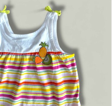 Бебешка рокля CHICCO Fruits с десен на райе - снимка 3 - Рокли и поли - Yomi.Kids