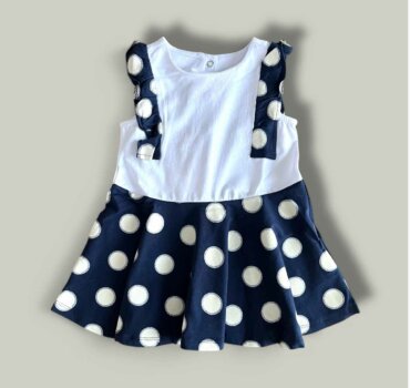 Бебешка рокля CHICCO Dots в бяло и тъмно синьо - снимка 1 - Рокли и поли Yomi.Kids