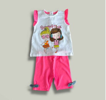 Комплект CHICCO SummerTime в бяло и тъмно розово - снимка 1 - Комплекти с къс ръкав за момиче - Yomi.Kids